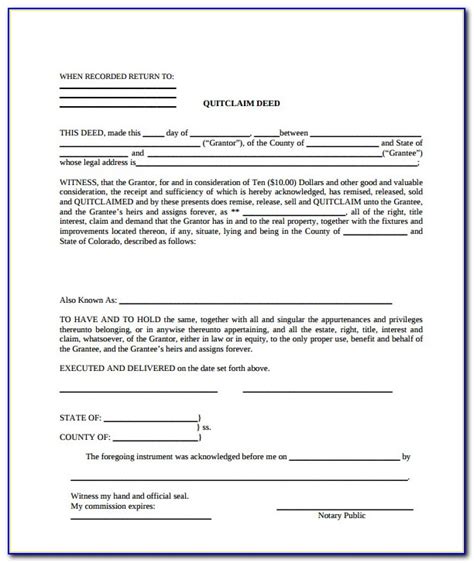 Fillable Quit Claim Deed Form Printable Forms Free Online
