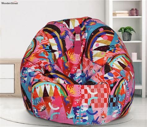 Buy Multi Colour Digital Print Organic Cotton Bean Bag Cover With Beans At Off Online