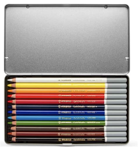 New 12x Stabilo Carbothello Chalk Pastel Coloured Pencils Tin Set