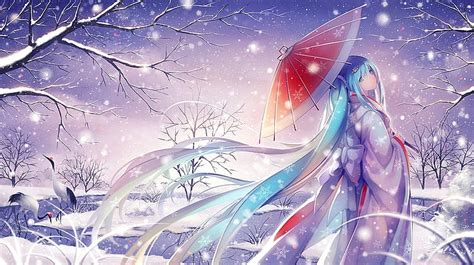 Online Crop Hd Wallpaper Vocaloid Umbrella Kimono Snow