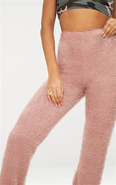 Pink Fluffy High Waisted Flare Leg Trouser Prettylittlething Ie