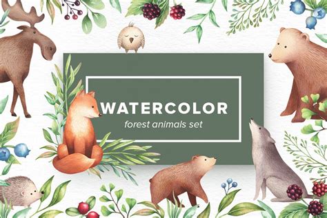 Watercolor Forest Animals Set Custom Designed Graphic Objects