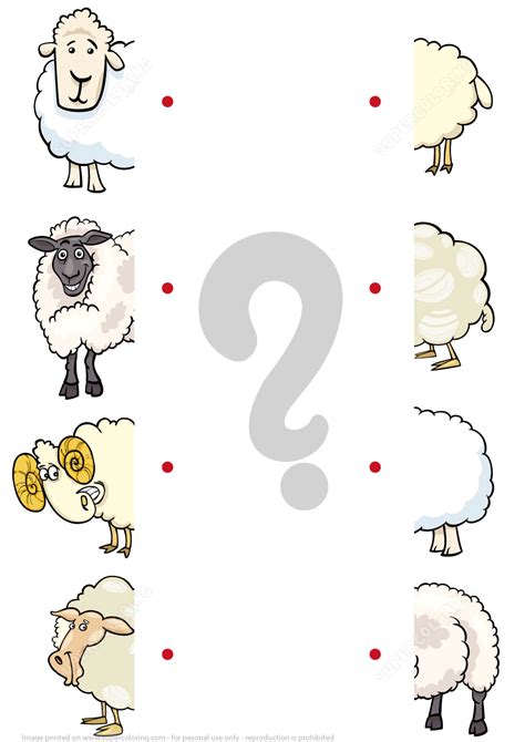 Sheep Matching Halves Worksheet Free Printable Puzzle Games