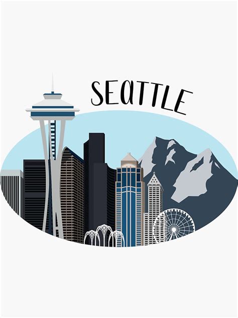 Seattle Skyline Illustration Sticker For Sale By Erguller Redbubble