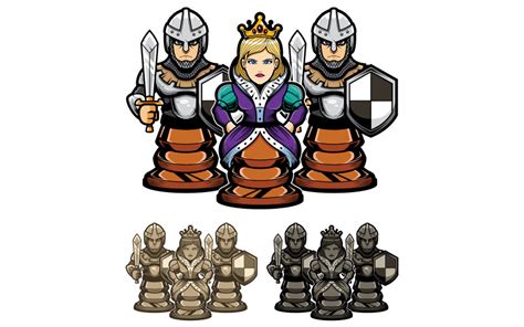 Chess Queen And Pawns Illustration Templatemonster
