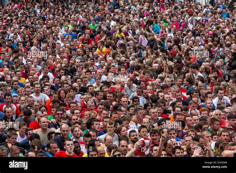 Crowd Many People In Confined Space At A Festival Stock Photo Alamy