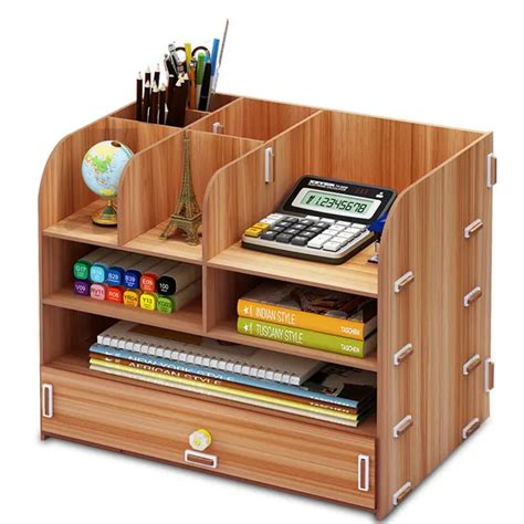 diy desktop storage box large capacity multi layer drawer file documents organizer shelf wooden