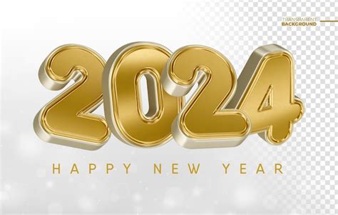 Feliz ano novo 2024 em renderização 3d dourada com design de modelo de