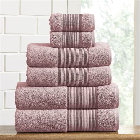 Modern Threads Aircloud 6 Piece Cotton Bath Towel Set Silver Pink