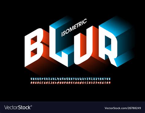 Isometric 3d Font Design With Blur Effect Vector Image