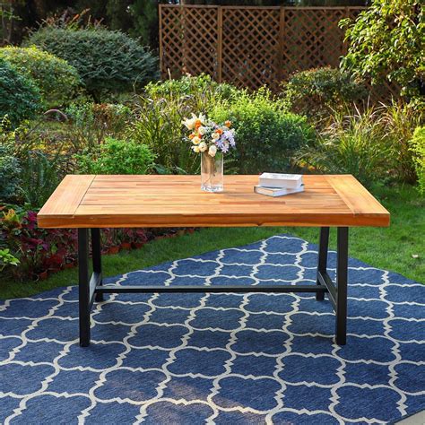Outdoor Acacia Wood Rectangle Dining Table With Steel Frame Captiva