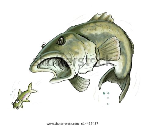 Cartoon Illustration Large Bass Fish Stock Illustration 614437487