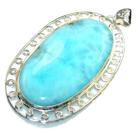 Big Amazing Light Blue Larimar Sterling Silver Pendant