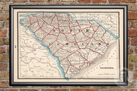 Vintage South Carolina Map 1893 Old Map Of South Carolina Etsy