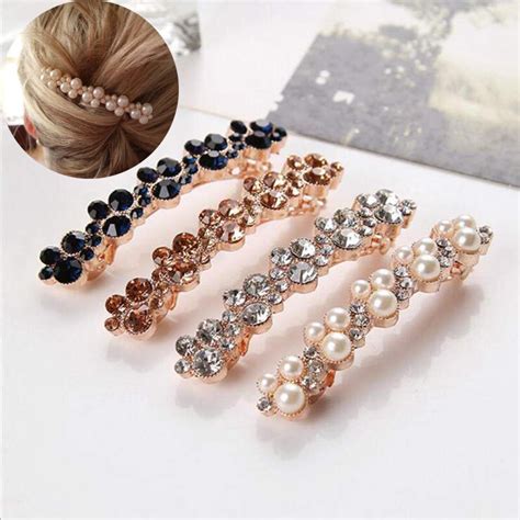 buy elegant women pearl crystal hair clips for girls rhinestones hair barrettes