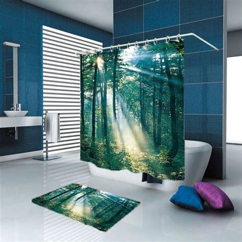 New Arrivals Shower Curtain Nordic Nature Forest Theme Scenic Pattern