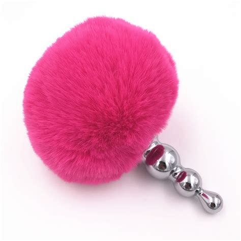 Anal Plug Butt Plug Hot Pink Plush Balls Rabbit Tail Anal Sex Toys
