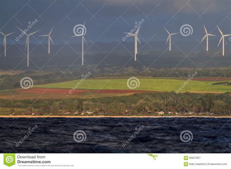 Wind Turbines As Seen From The Ocean Stock Image Image Of Oahu Green