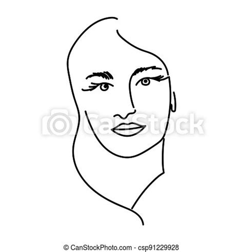 Modern Abstract Face Portrait Linear Ink Brush Line Art Fashion