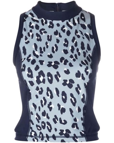 Sweaty Betty Power Leopard Print Zip Back Gym Vest In Blue Lyst Uk