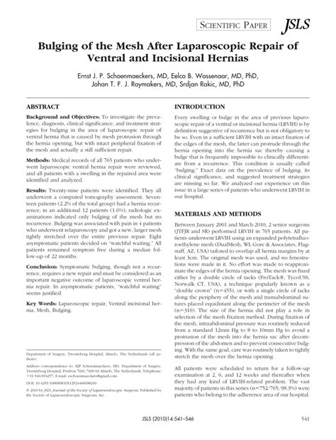 Pdf Bulging Of The Mesh After Laparoscopic Repair Of Ventral And