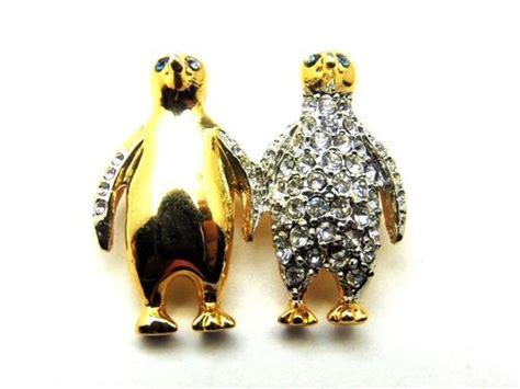 2 rhinestone penguin penquin couple crystal brooch bird antarctica dazzlecity jewels