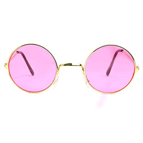 Skeleteen Pink Round Hippie Glasses Pink 60 S Style Hipster Circle Sunglasses 1 Pair