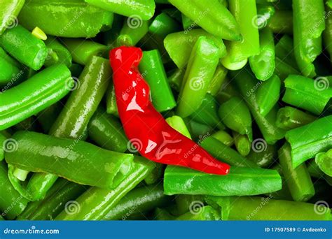 Red Hot Chili Pepper And Green Beans Stock Image Image Of Closeup
