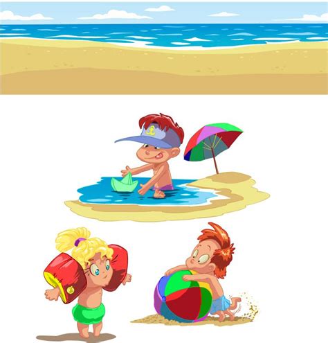 Cartoon Children Summer Beach 94358 Free Eps Download 4 Vector