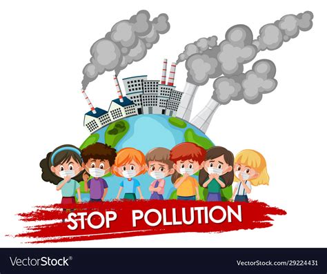 Poster Design For Stop Pollution With Children Vector Image