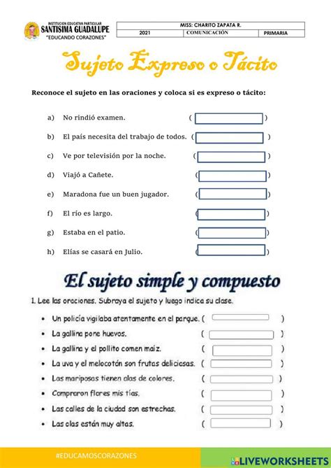 Sujeto Tacito Y Expreso Online Exercise For Live Worksheets