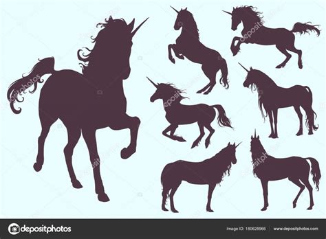 Magic Cute Unicorns Silhouettes Stylish Icons Vintage Background Horses