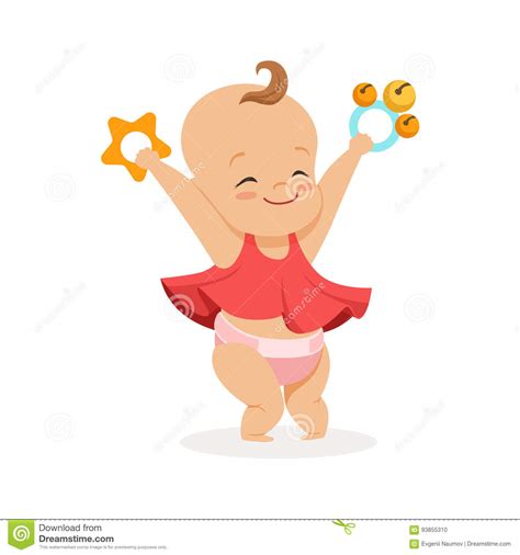 Cute Smiling Baby Girl Playing With Rattles Colorful