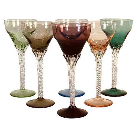 Multicolored Twisted Stem Glass Coupes Set Of 6 For Sale At 1stdibs