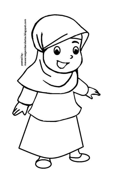 Mewarnai Gambar Mewarnai Gambar Sketsa Kartun Anak Muslimah 53