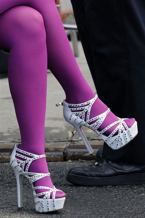 Purple Opaque Pantyhose Blackhighheels Heels Stockings Heels Purple Tights
