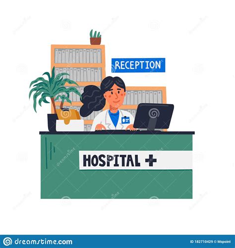 Hospital Reception Front Desk At Clinic Woman Receptionist Sitting