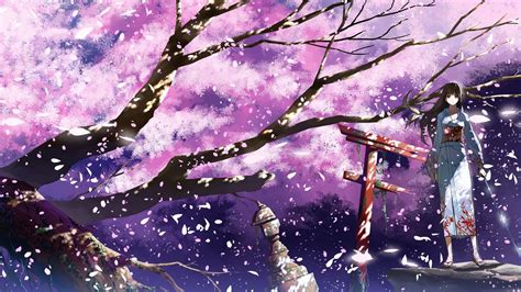 Scenery Anime Cherry Blossom Night Wallpaper Pixiv Wallhaven Paisajes Mikuu Wallhere Chime