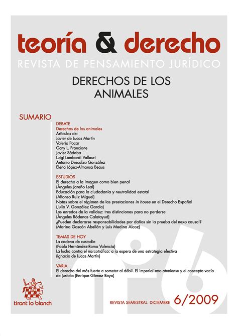 Núm 6 2009 Derechos De Los Animales Teoría And Derecho Revista De