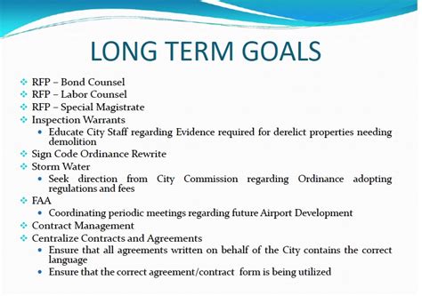 Below, we list several general career goals that you can tailor to your specific situation and experience. FBCC considers role, goals and performance of City ...