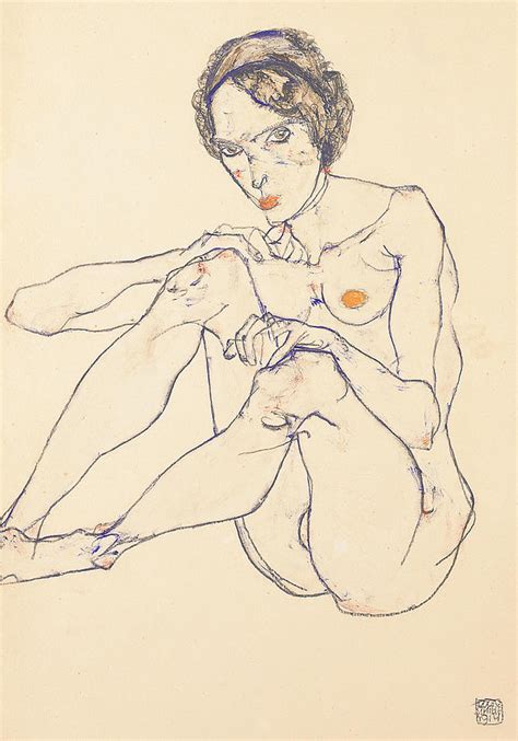 Seated Female Nude Painting By Egon Schiele