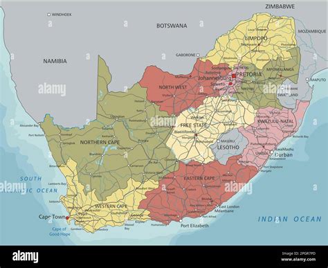 Detailed South Africa Political Map Stock Vector Image And Art Alamy