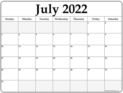 July 2022 Printable Calendar Free Letter Templates