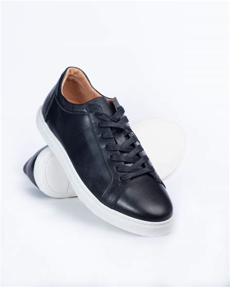 Selected Hommes Black Leather Sneakers With White Sole Fancy Soles