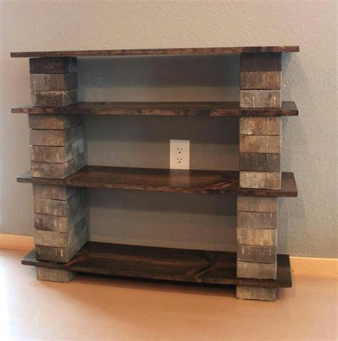 Bookshelf made with blocks and stained wood ,easy and awesome look