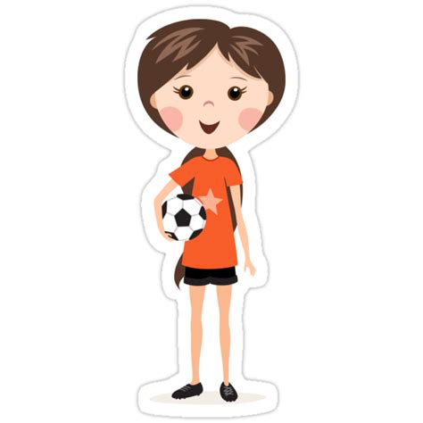 Cute Cartoon Girl Holding A Soccer Ball Orange Stickers By