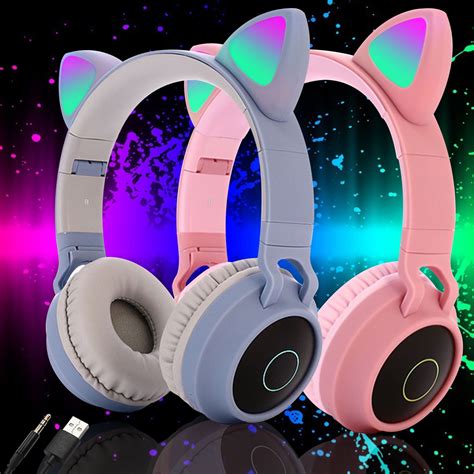 Bluetooth 50 Cat Ear Headphones Foldable On Ear Stereo Wireless