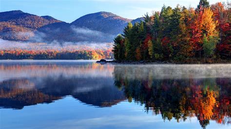 Morning Autumn In The Green Mountain National Forest In Vermont New