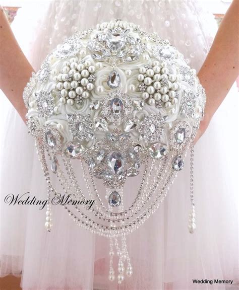 Sale Ready Ivory Bling Brooch Bouquet Wedding Bridal Glamour Silver