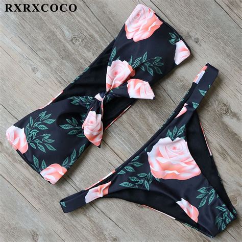 Rxrxcoco Bikini 2018 New Design Solid Bandeau Swimwear Women Bathing Suit Push Up Brazilian